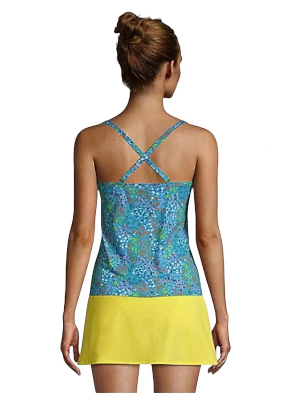 Lands’ End Size 8 Tie Front Underwire Tankini Top Turquoise Mini Floral NWT - Picture 2 of 5
